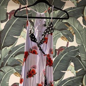 Wrap Maxi High Low Dress Floral/Polka Dot